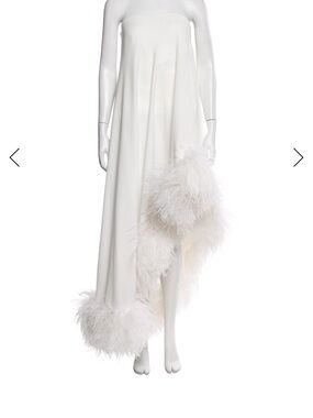The New Arrivals by Ilkyaz Ozel Strapless White Maxi Dress with Feather Trim